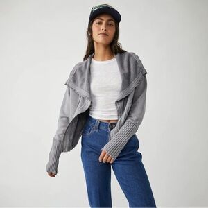 Free People We The Free Hazel Zip Cardigan Metal Stiletto Gray Size L Boho